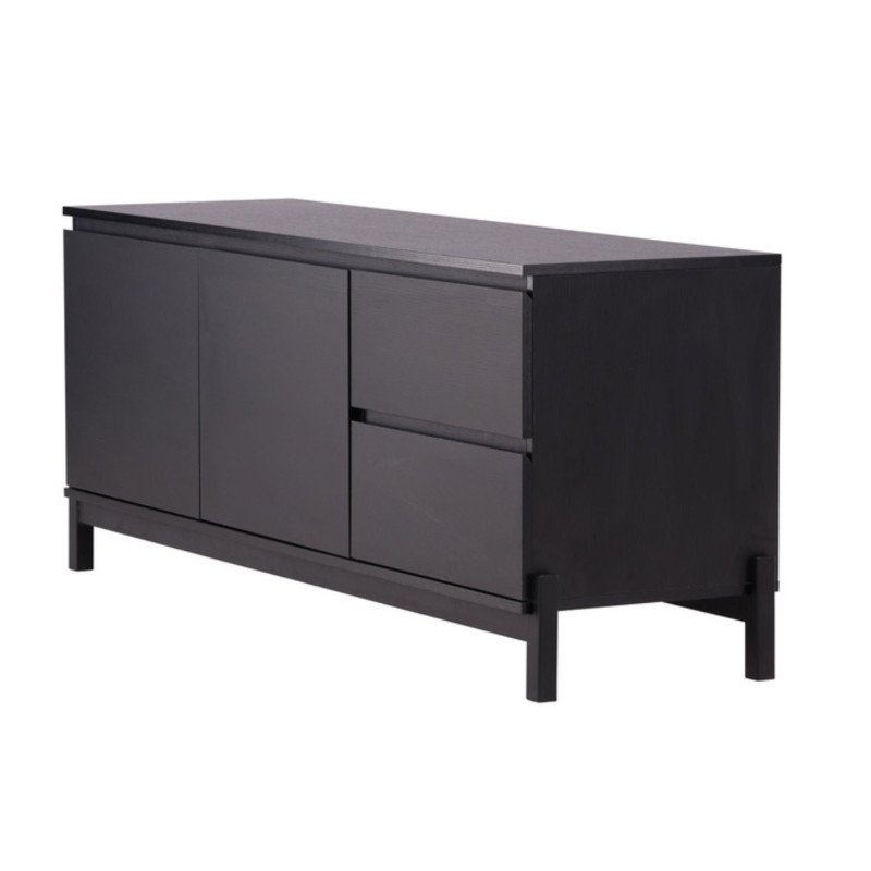 Meuble TV moderne 2 portes 2 tiroirs en bois et métal SKAM