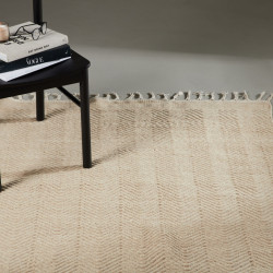 Tapis rectangulaire beige en laine avec franges 350cm AMAURY