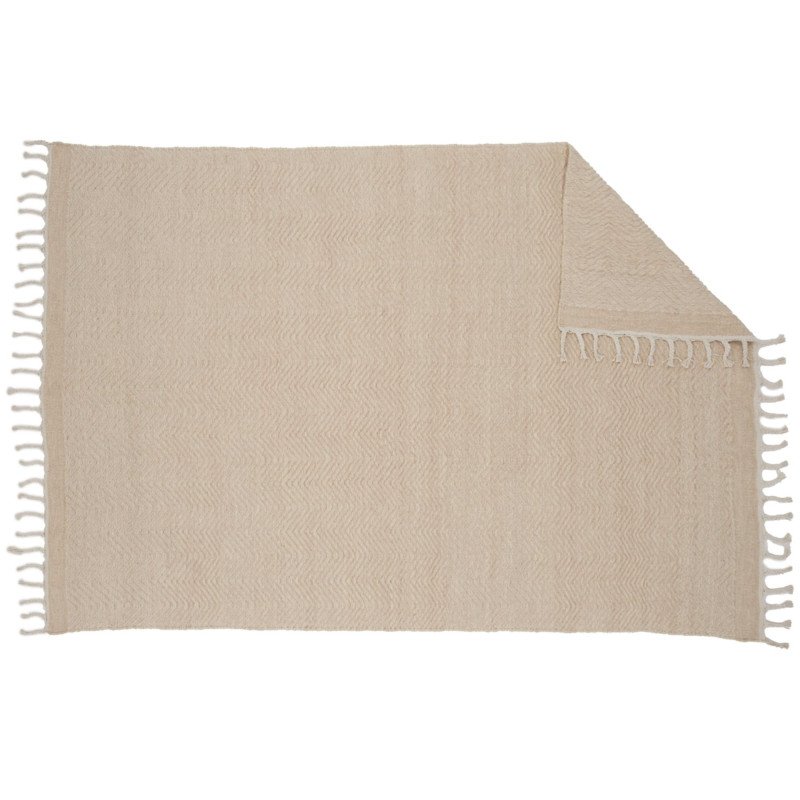 Tapis rectangulaire beige en laine avec franges 350cm AMAURY