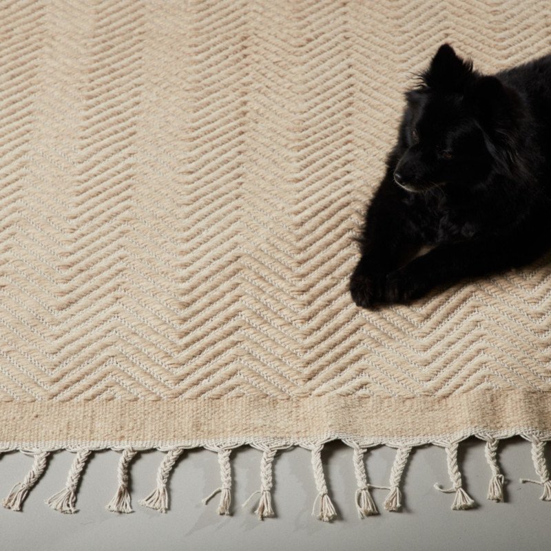 Tapis rectangulaire beige en laine avec franges 350cm AMAURY