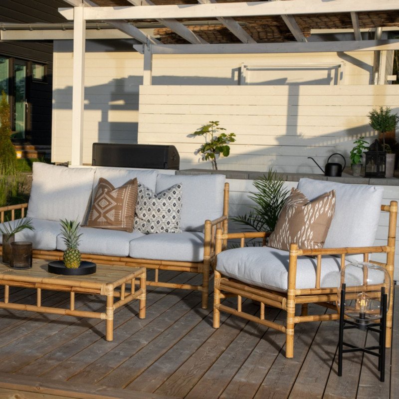 Fauteuil extérieur en bambou avec coussin beige NAKHON