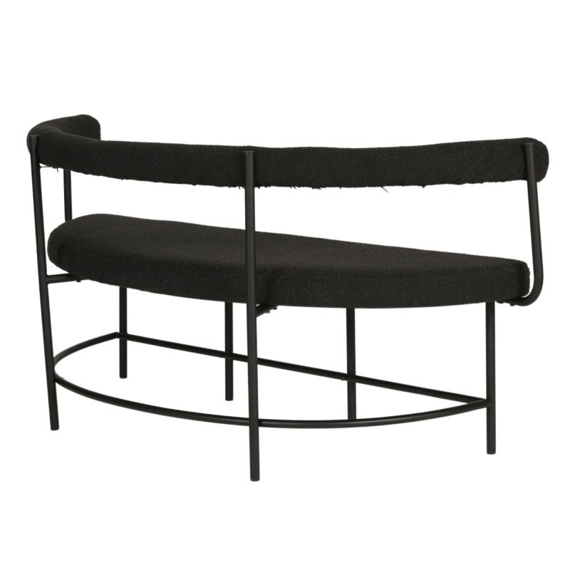 Banc design forme ovale en tissu bouclé noir LEO