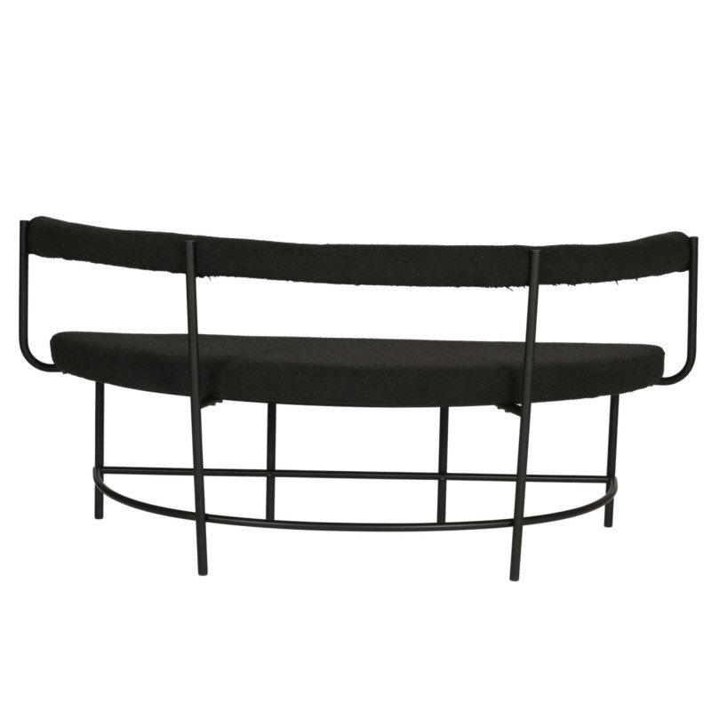 Banc design forme ovale en tissu bouclé noir LEO