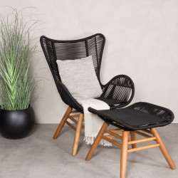 Fauteuil extérieur avec repose-pieds en corde noire CARUPANO