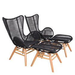 Fauteuil extérieur avec repose-pieds en corde noire CARUPANO