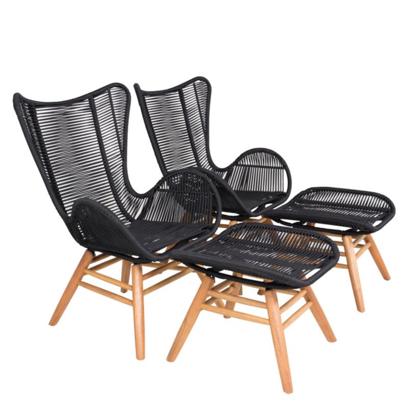 Fauteuil extérieur avec repose-pieds en corde noire CARUPANO