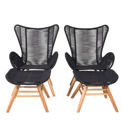 Fauteuil extérieur avec repose-pieds en corde noire CARUPANO