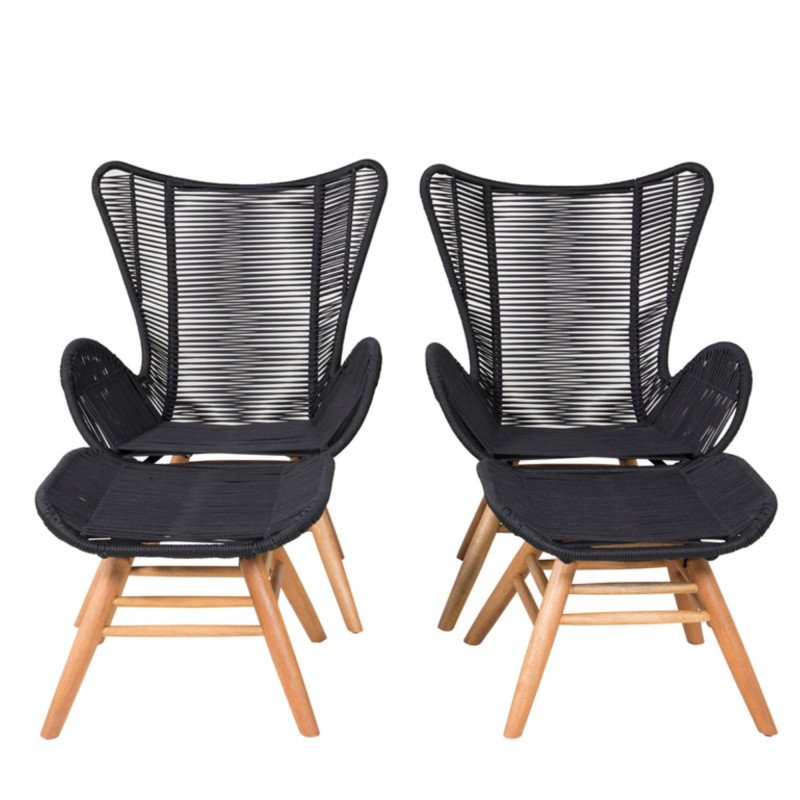 Fauteuil extérieur avec repose-pieds en corde noire CARUPANO