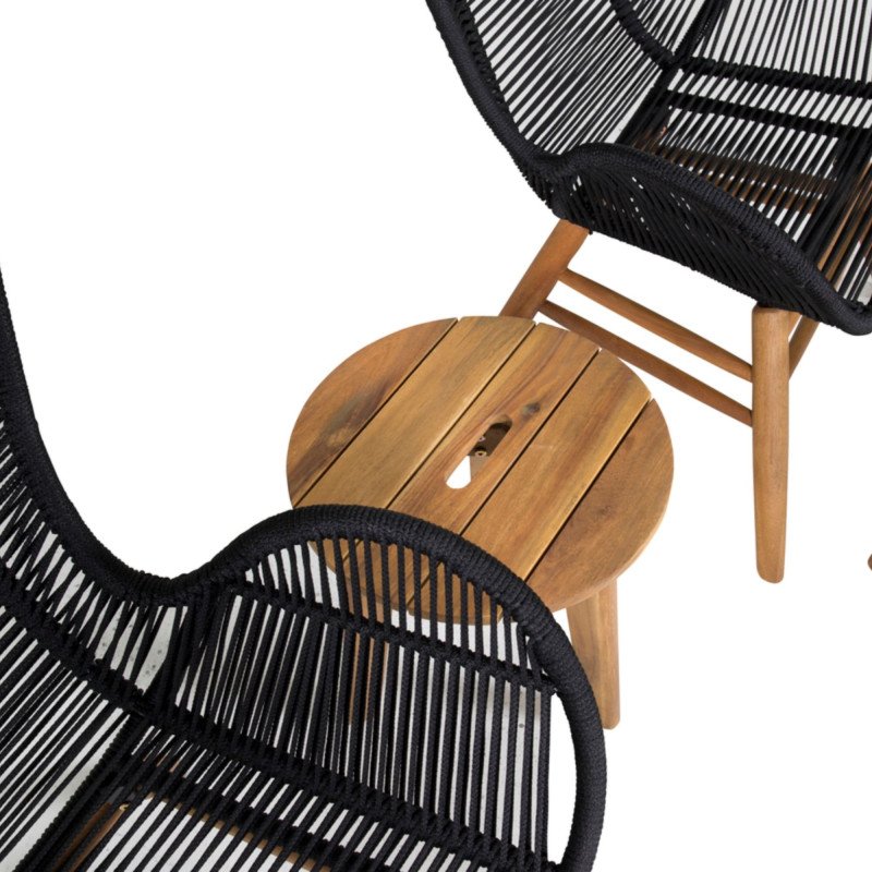 Fauteuil extérieur avec repose-pieds en corde noire CARUPANO