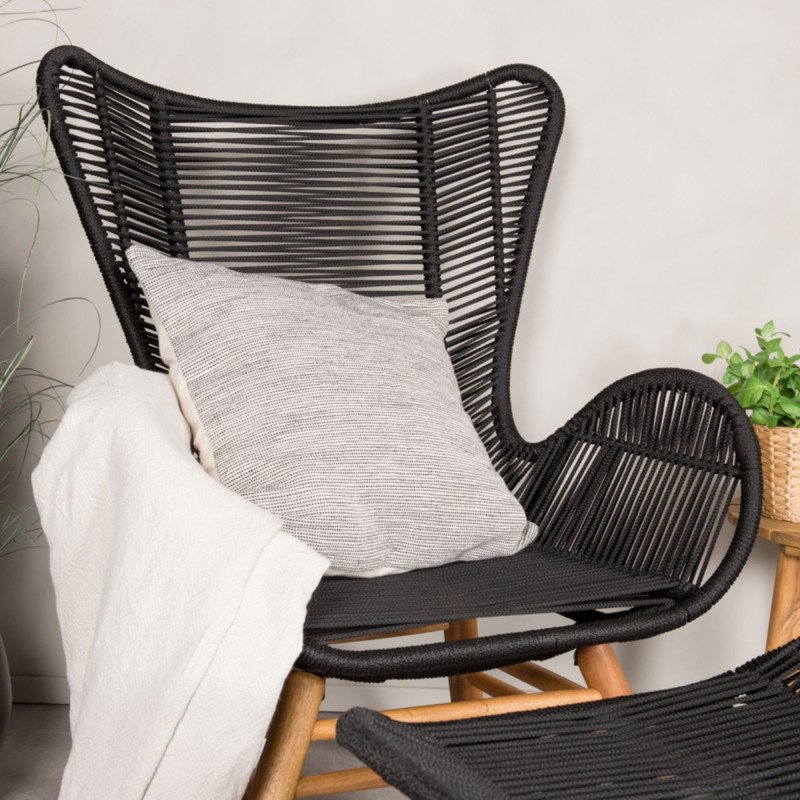 Fauteuil extérieur avec repose-pieds en corde noire CARUPANO