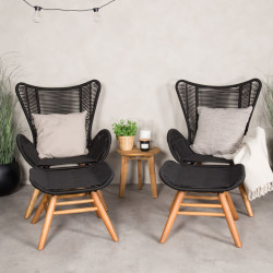 Fauteuil extérieur avec repose-pieds en corde noire CARUPANO