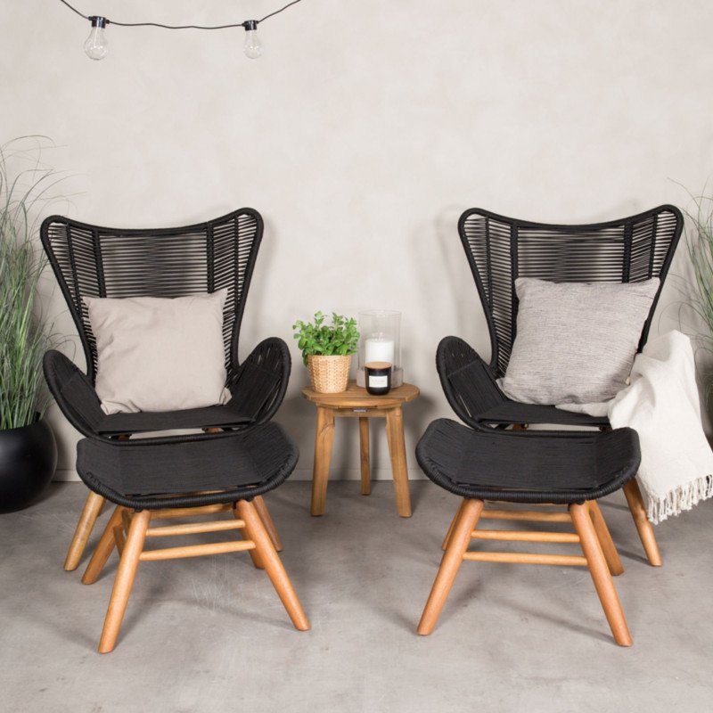 Fauteuil extérieur avec repose-pieds en corde noire CARUPANO