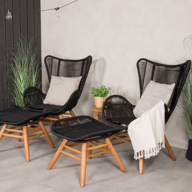 Fauteuil extérieur avec repose-pieds en corde noire CARUPANO