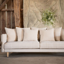 Canapé droit 3 places en tissu beige avec coussins YANN