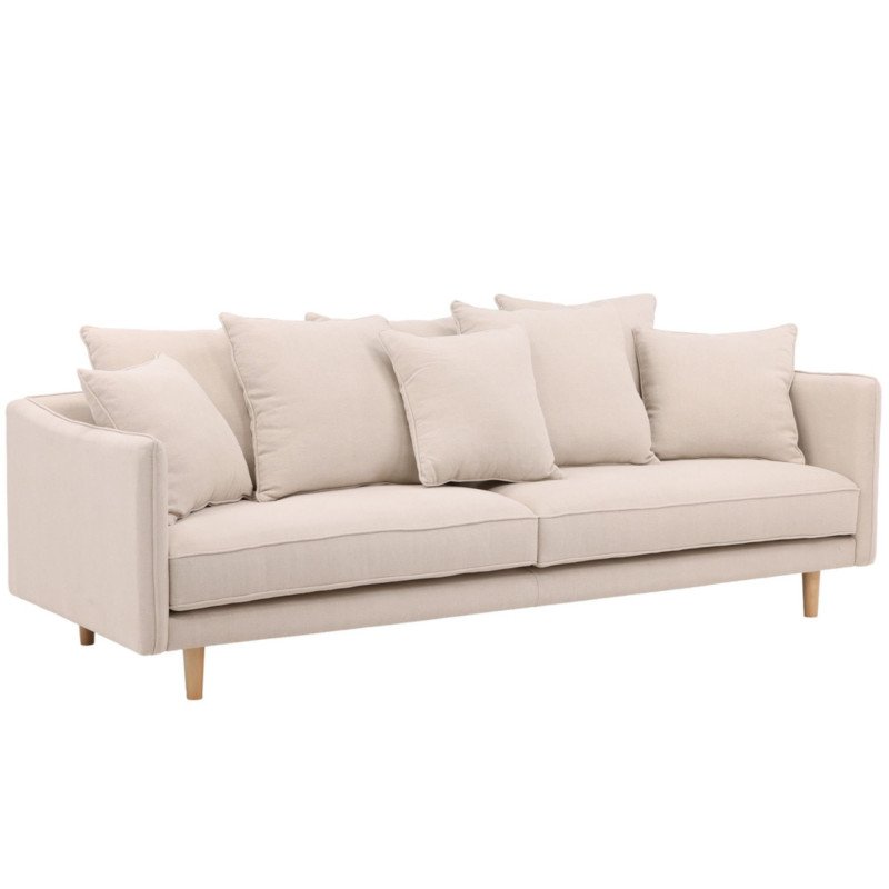 Canapé droit 3 places en tissu beige avec coussins YANN