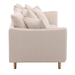 Canapé droit 3 places en tissu beige avec coussins YANN