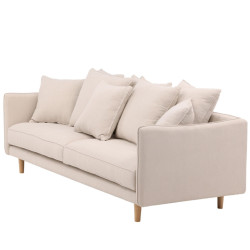 Canapé droit 3 places en tissu beige avec coussins YANN