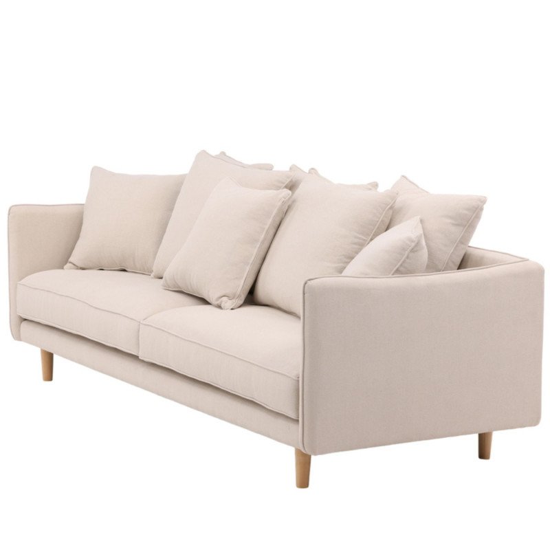 Canapé droit 3 places en tissu beige avec coussins YANN