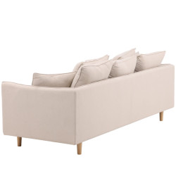Canapé droit 3 places en tissu beige avec coussins YANN