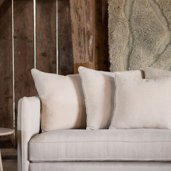 Canapé droit 3 places en tissu beige avec coussins YANN