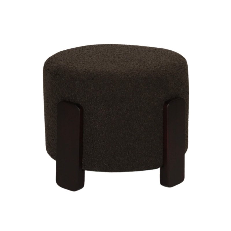 Pouf moderne en tissu bouclé et bois gris foncé CODY