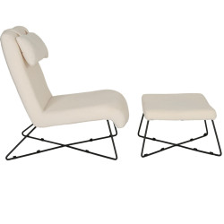 Fauteuil en tissu bouclé blanc avec repose-pieds FLIN