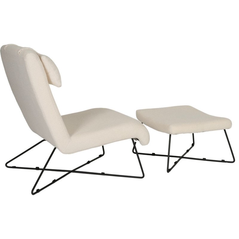 Fauteuil en tissu bouclé blanc avec repose-pieds FLIN