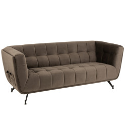 Canapé 2,5 places en velours matelassé marron FAREL