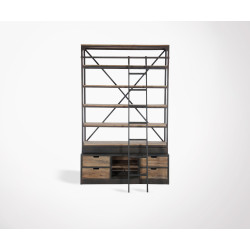 Bibliothèque avec échelle style industriel SACEL - 160 cm