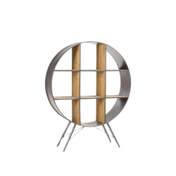 Étagère ronde sur pied métal bois style industriel PLUTOR