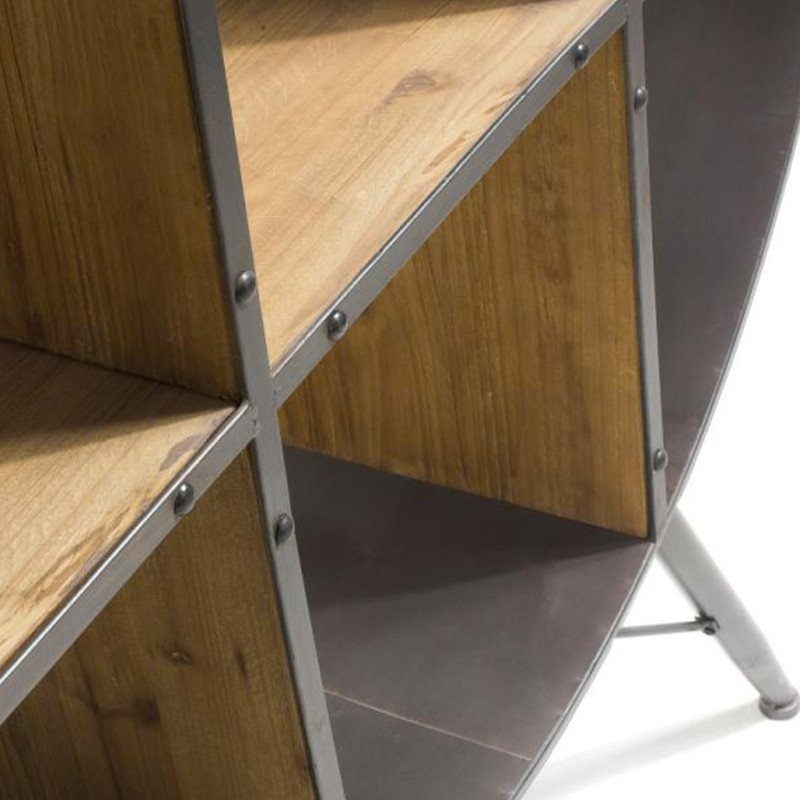 Étagère ronde sur pied métal bois style industriel PLUTOR