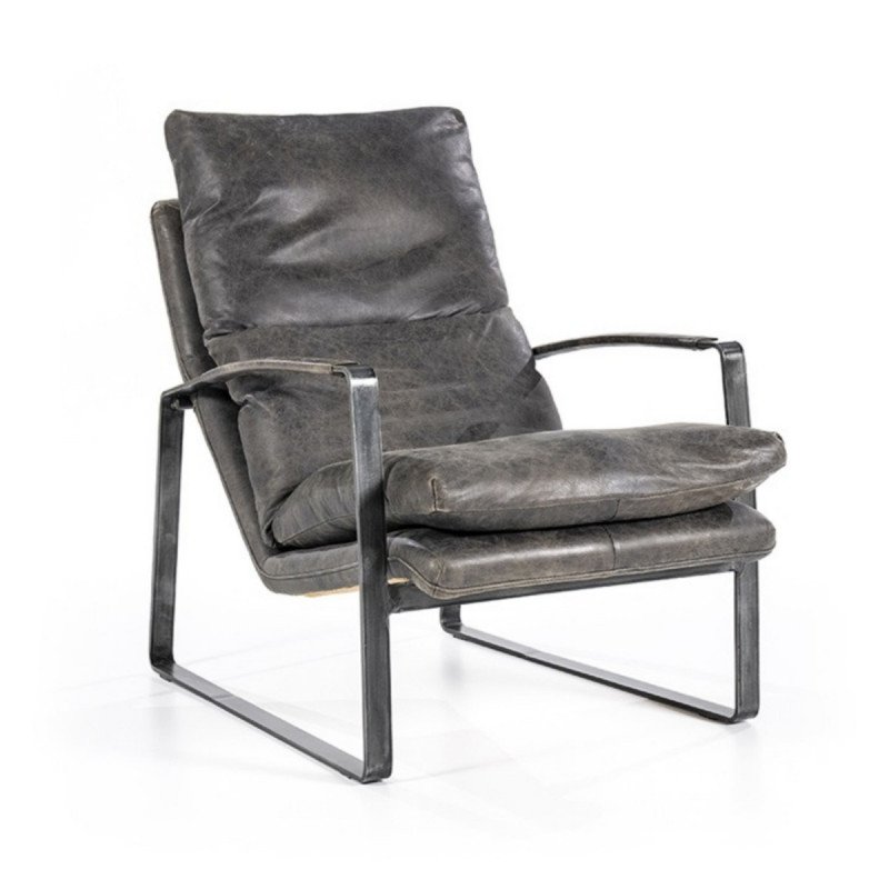 Fauteuil en cuir vieilli et accoudoirs en métal LUKAS, 3 couleurs