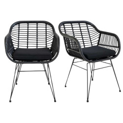 Lot de 2 chaises en rotin tendance avec accoudoirs AMIO