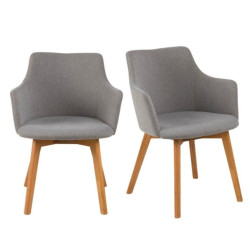 Lot de 2 chaises avec accoudoirs en tissu gris BELLE