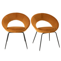 Chaises design dossier arrondi tissu ochre style moderne pieds métal