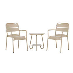 Set de 2 chaises + table d'appoint en métal beige LIATO