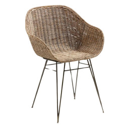 Chaise accoudoirs en rotin naturel et métal gris intérieur/extérieur