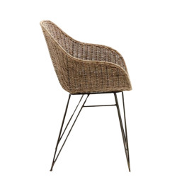 Chaise accoudoirs en rotin naturel et métal gris intérieur/extérieur