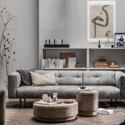 Grand pouf rond style moderne en velours, marque Vtwonen