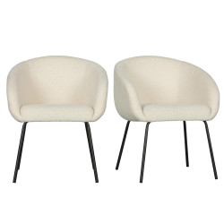 Chaises en tissu bouclé blanc dossier arrondi MALAYA