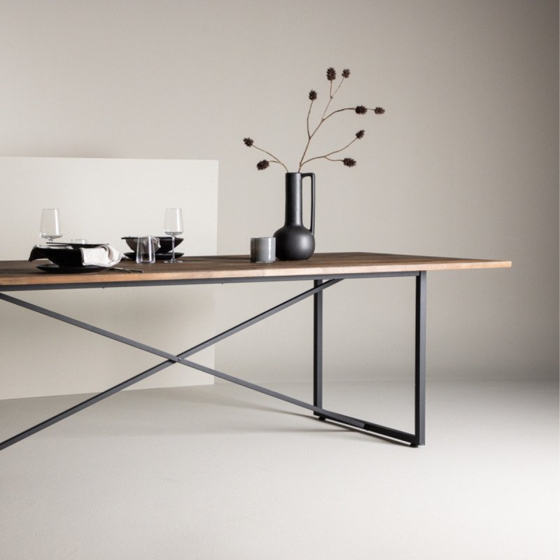 Table à manger moderne en bois et métal 100x250 cm PADA