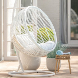 Fauteuil suspendu boule design en métal blanc, CANARIA