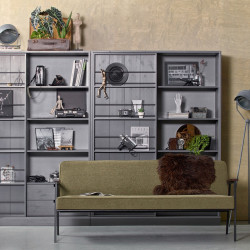 Canapé design scandinave rétro tissu olive accoudoirs bois - woood 