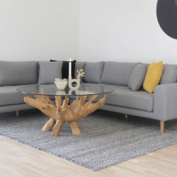 Table basse rustique pieds forme de racine en bois de teck ULLYS