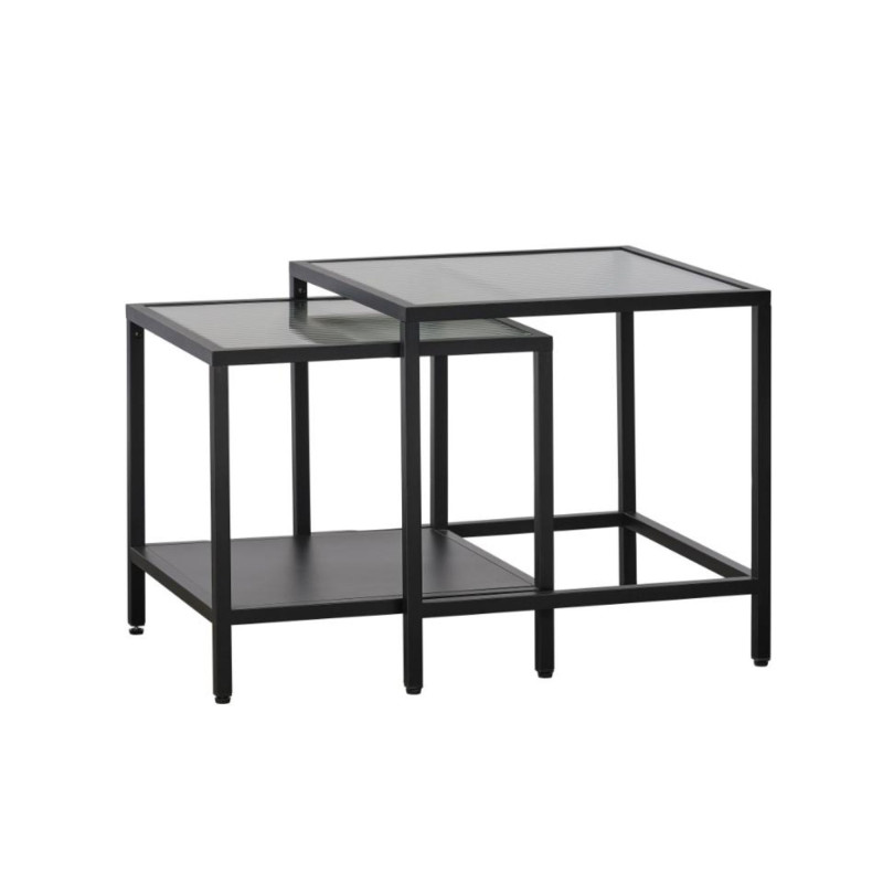 Set de 2 tables d'appoint en métal et verre cannelé JALYA - Industriel