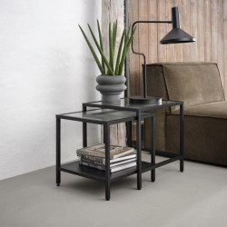 Set de 2 tables d'appoint en métal et verre cannelé JALYA - Industriel
