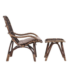 Chaise longue en rotin marron avec coussin ARIA