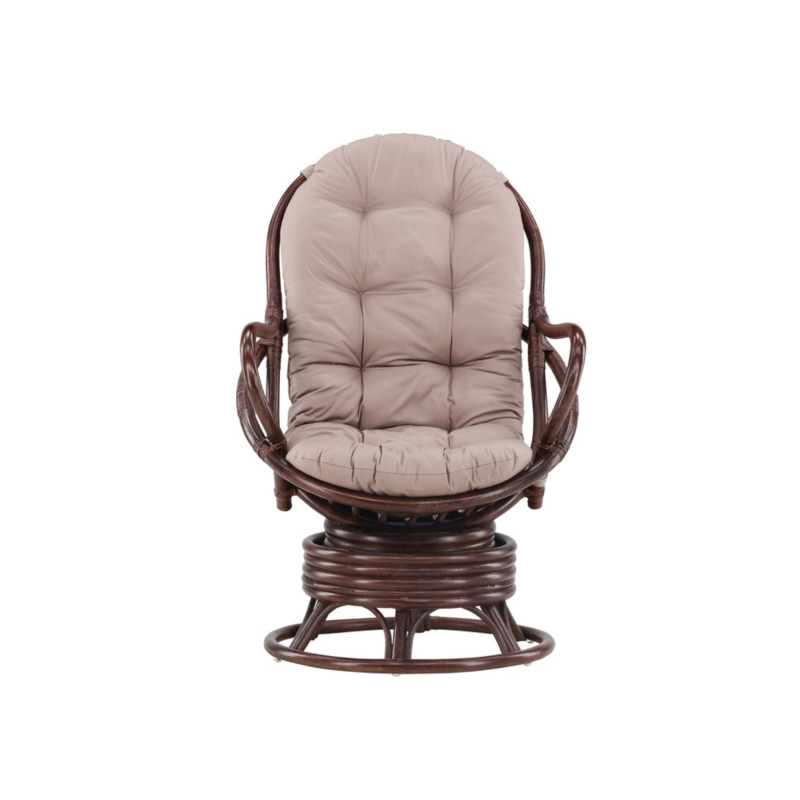 Fauteuil d'extérieur en rotin marron avec coussin TORI