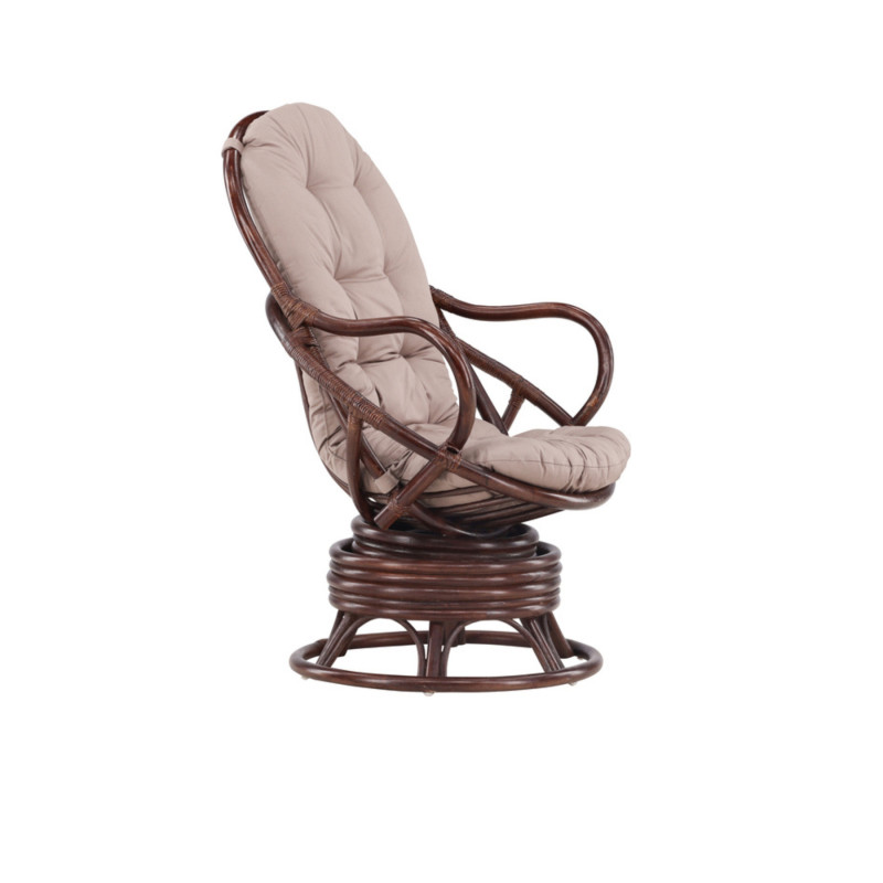 Fauteuil d'extérieur en rotin marron avec coussin TORI